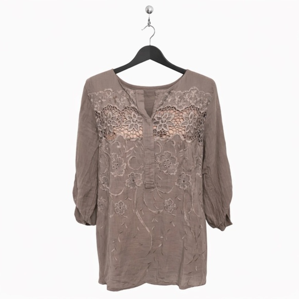 Made in Italy Lace-Detail Tunic (Size XL, 100% Cotton)